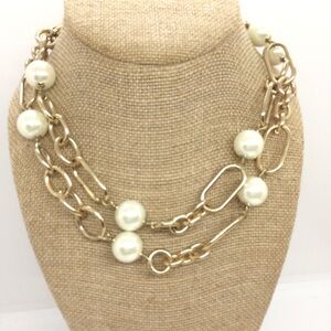 EXPRESS 20” FAUX PEARL GOLD TONE CHUNKY CHAIN LONG STATEMENT NECKLACE CLASSIC